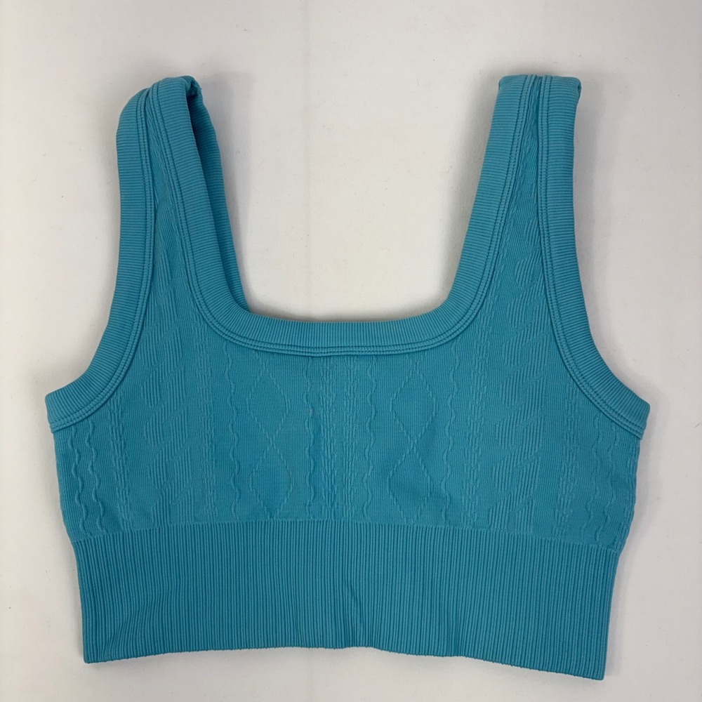 JoyLab Women's Teal Blue Cable Knit Seamless Square Neck Sports Bra Crop Top S